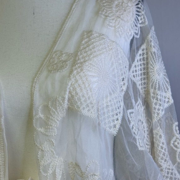Boho Sheer Lace Tie Front S Cardigan Front Ivory Featival Top - Picture 2 of 8